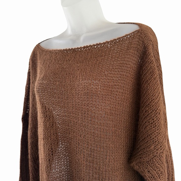 Handknit Brown Oversized Slouchy Sweater Womens 2X 3X Fuzzy Ribbed Knit Pullover - Picture 5 of 16